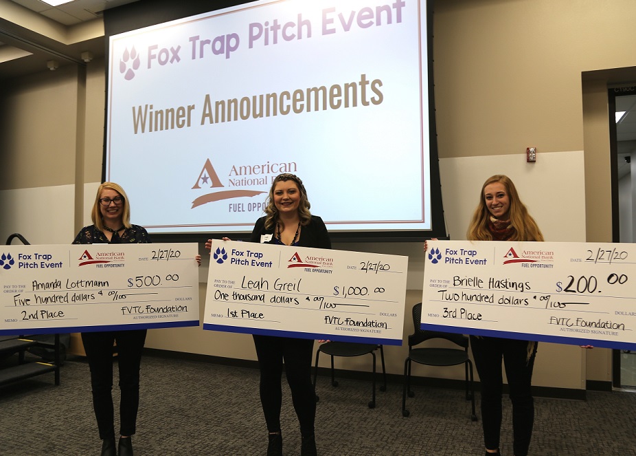 Winners (from left) Amanda Lottmann, 2nd Place for Dark Arts Circus; Leah Greil, 1st Place for Mobile Fuel Service; and Brielle Hastings, 3rd Place for Brick & Barrel Winners (from left) Amanda Lottmann, 2nd Place for Dark Arts Circus; Leah Greil, 1st Place for Mobile Fuel Service; and Brielle Hastings, 3rd Place for Brick & Barrel